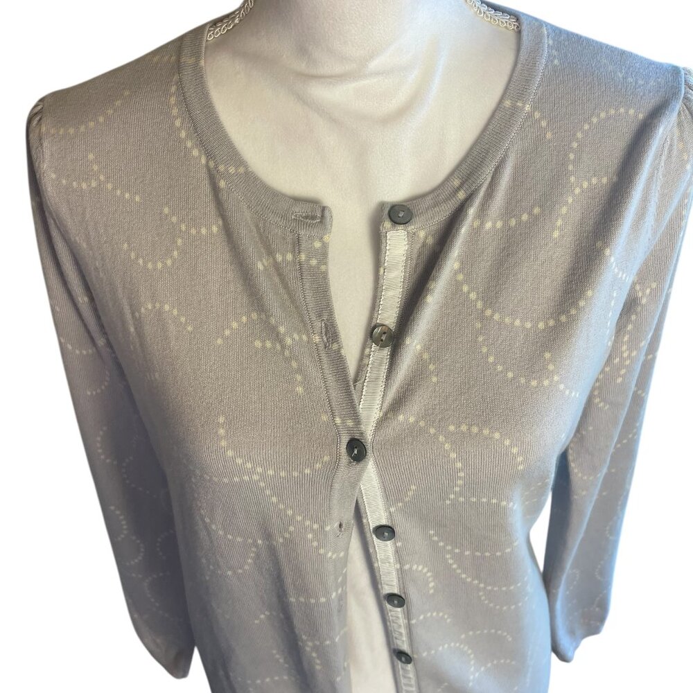 Boden Taupe Button Front Knit Cardigan 10 Polka Dot Abstract Work Preppy Sweater - Picture 14 of 14